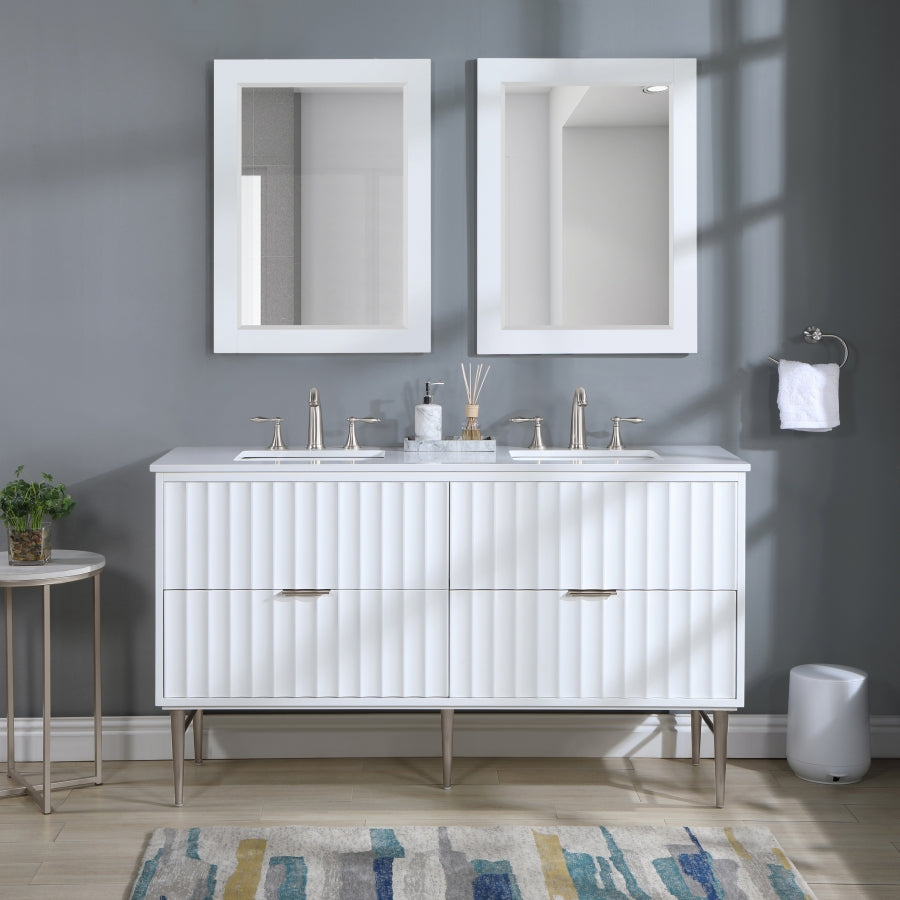 Modernist 60" Engineered Stone Top And Solid Wood Base Bathroom Vanity