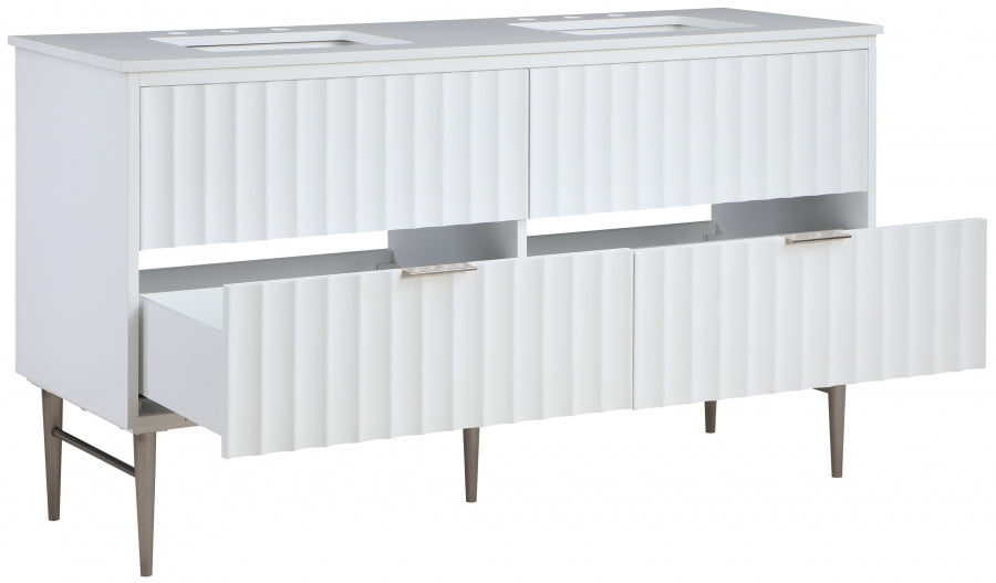 Modernist 60" Engineered Stone Top And Solid Wood Base Bathroom Vanity