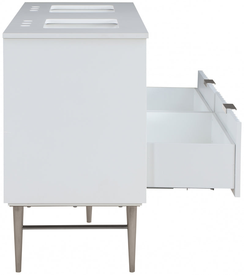 Modernist 60" Engineered Stone Top And Solid Wood Base Bathroom Vanity