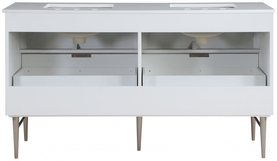 Modernist 60" Engineered Stone Top And Solid Wood Base Bathroom Vanity
