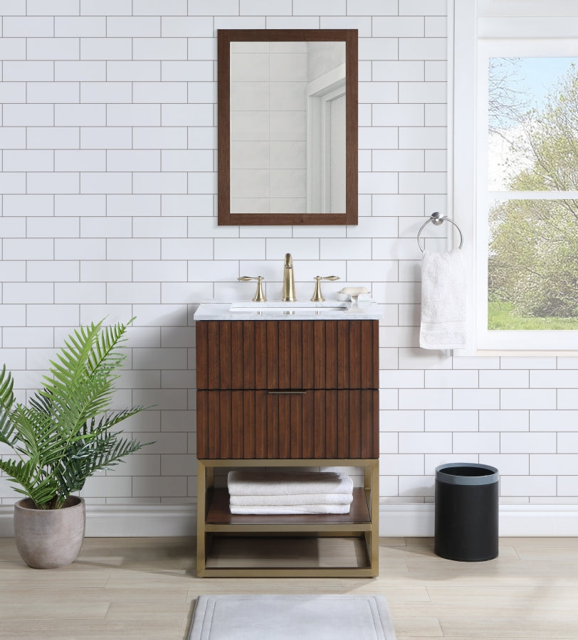 Monad Genuine Marble Top, Steel And Glass Base Vanity