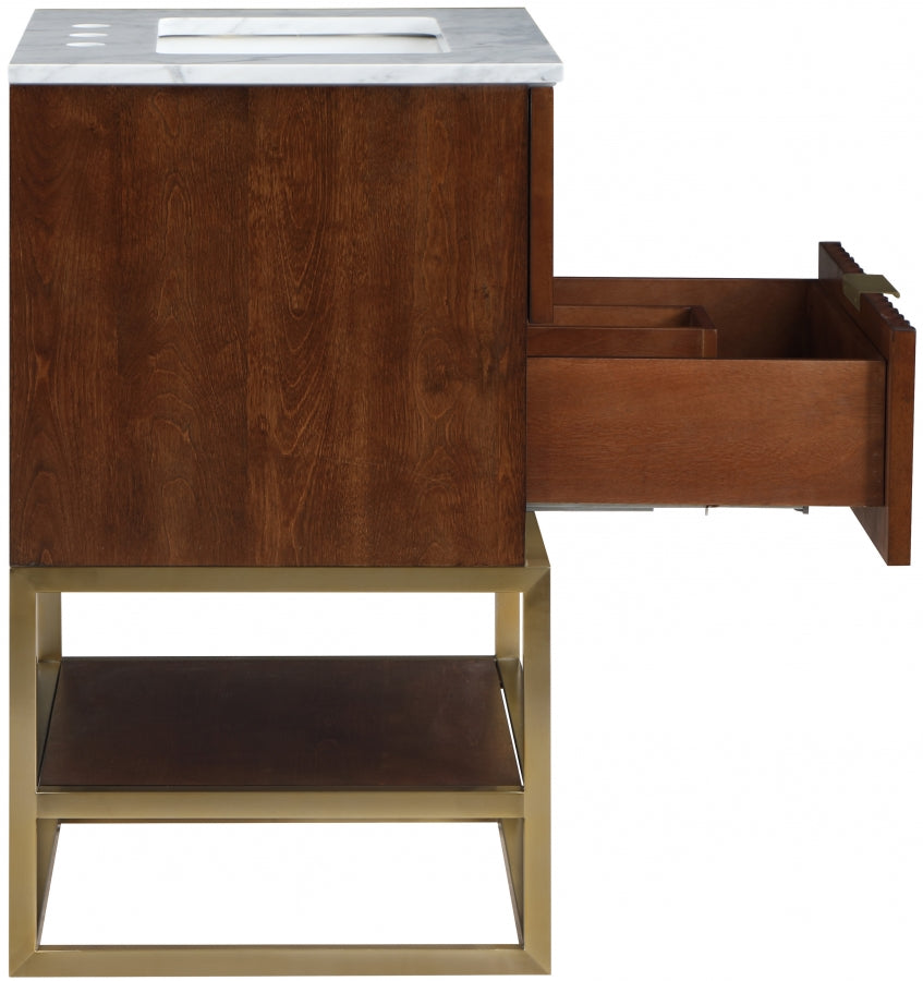 Monad Genuine Marble Top, Steel And Glass Base Vanity