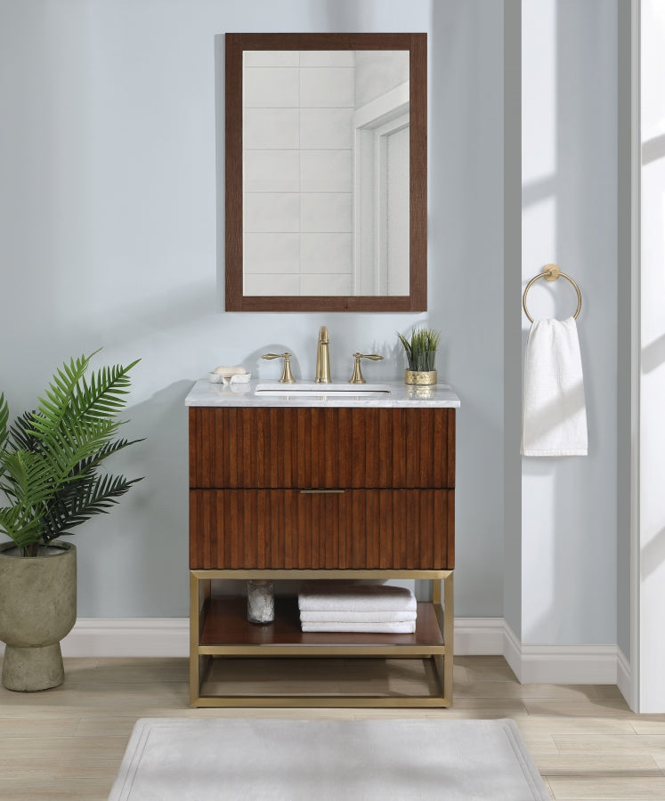 Monad Genuine Marble Top, Steel And Glass Base Vanity