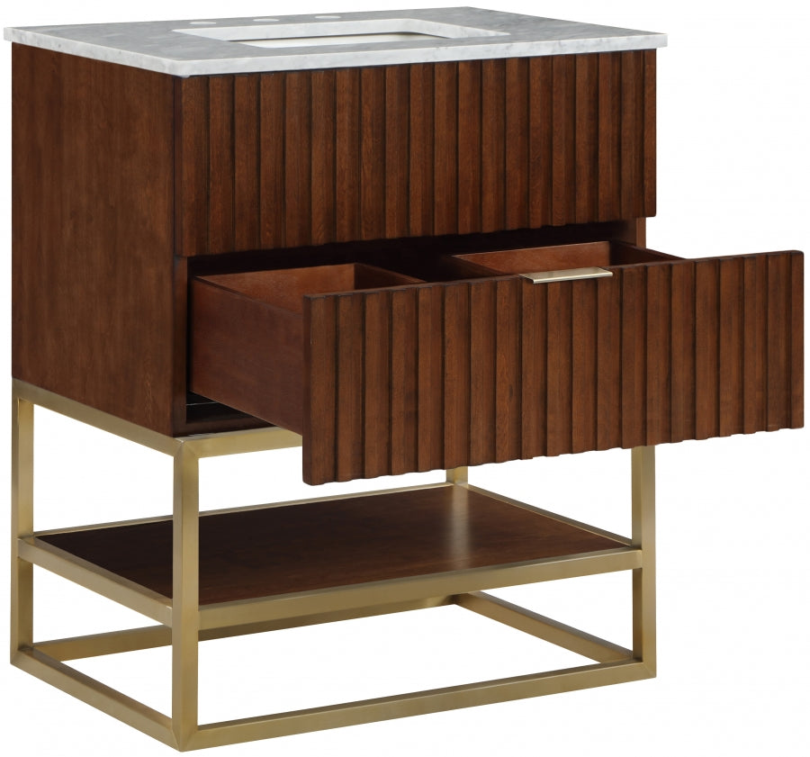 Monad Genuine Marble Top, Steel And Glass Base Vanity