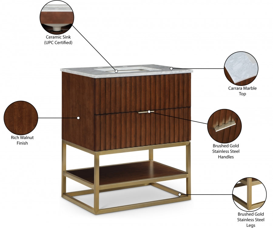 Monad Genuine Marble Top, Steel And Glass Base Vanity