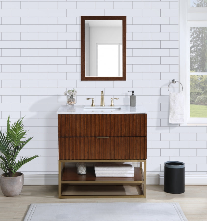 Monad Genuine Marble Top, Steel And Glass Base Vanity