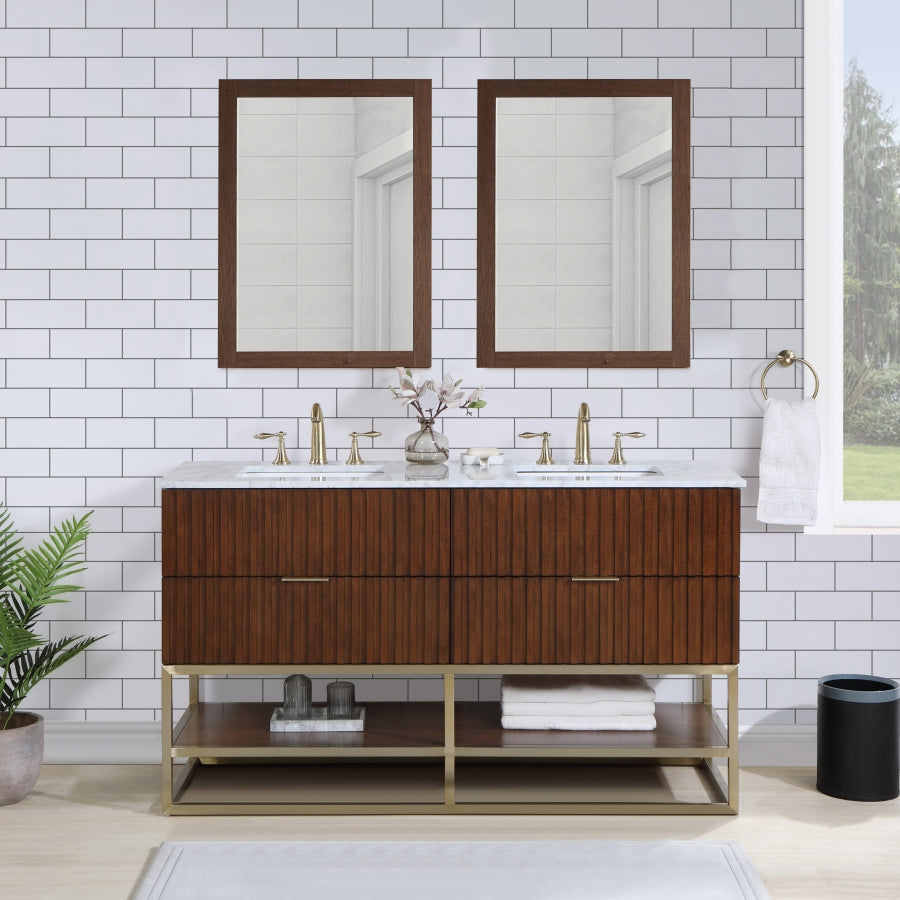 Monad 60" Genuine Marble Top, Steel And Glass Base Vanity