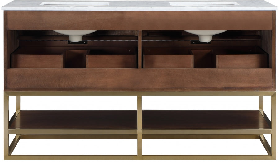 Monad 60" Genuine Marble Top, Steel And Glass Base Vanity