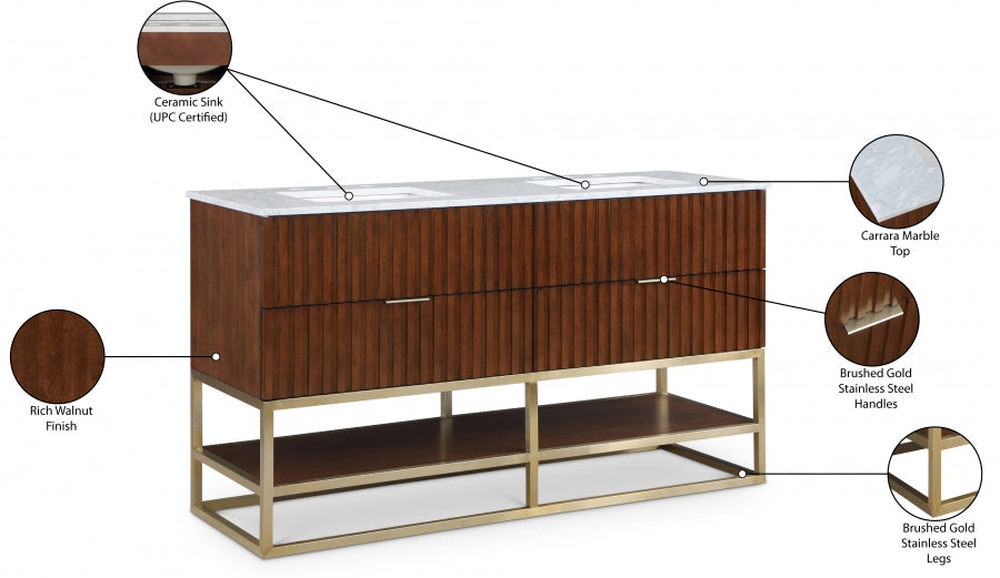 Monad 60" Genuine Marble Top, Steel And Glass Base Vanity