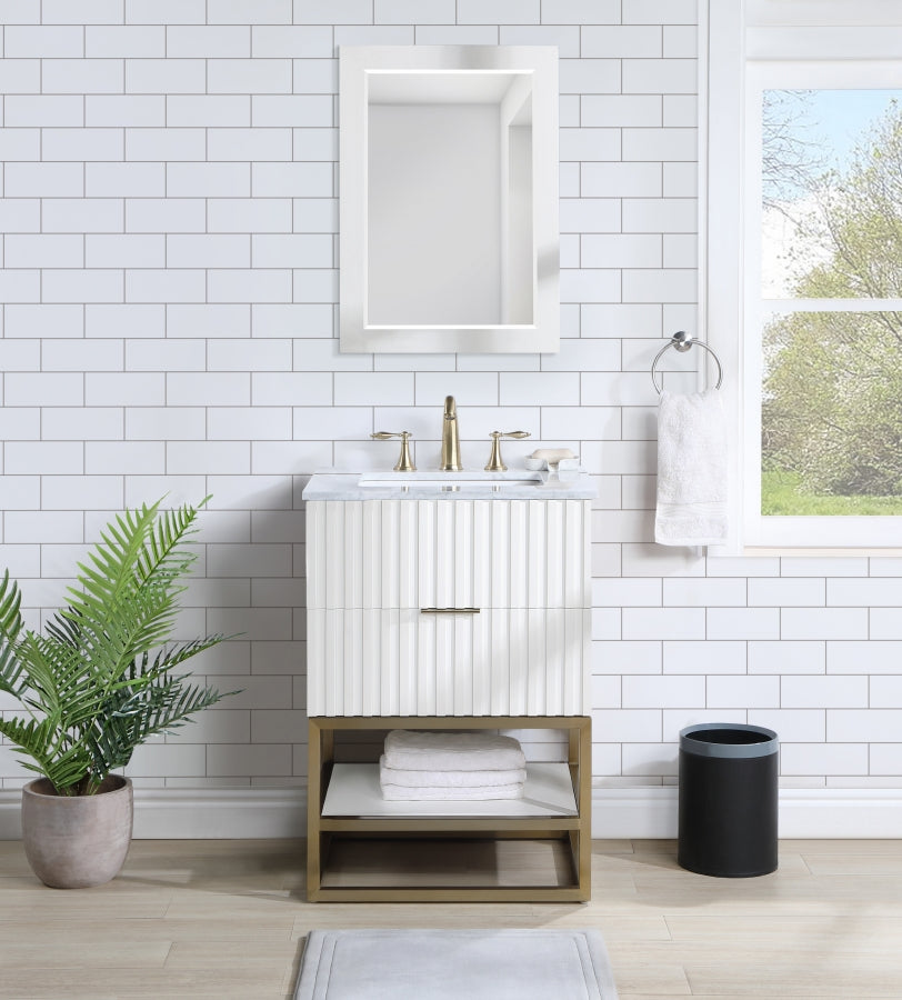 Monad Genuine Marble Top, Steel And Glass Base Vanity