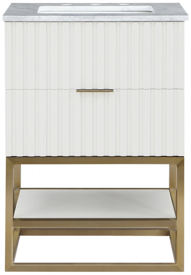 Monad Genuine Marble Top, Steel And Glass Base Vanity