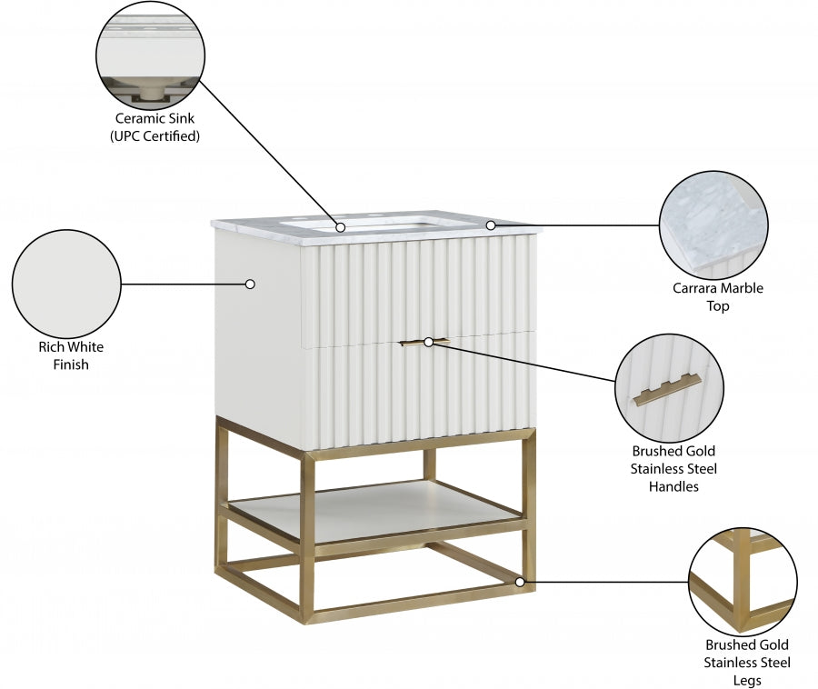 Monad Genuine Marble Top, Steel And Glass Base Vanity