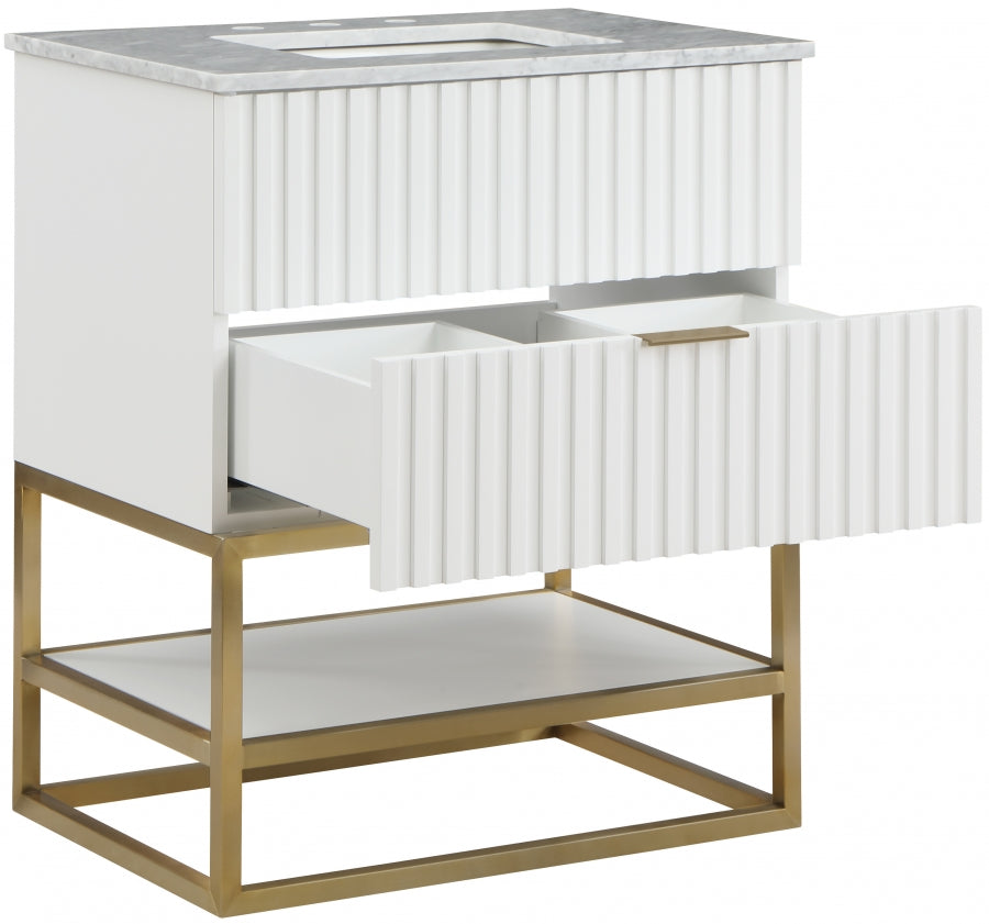 Monad Genuine Marble Top, Steel And Glass Base Vanity