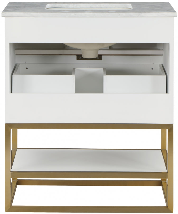 Monad Genuine Marble Top, Steel And Glass Base Vanity