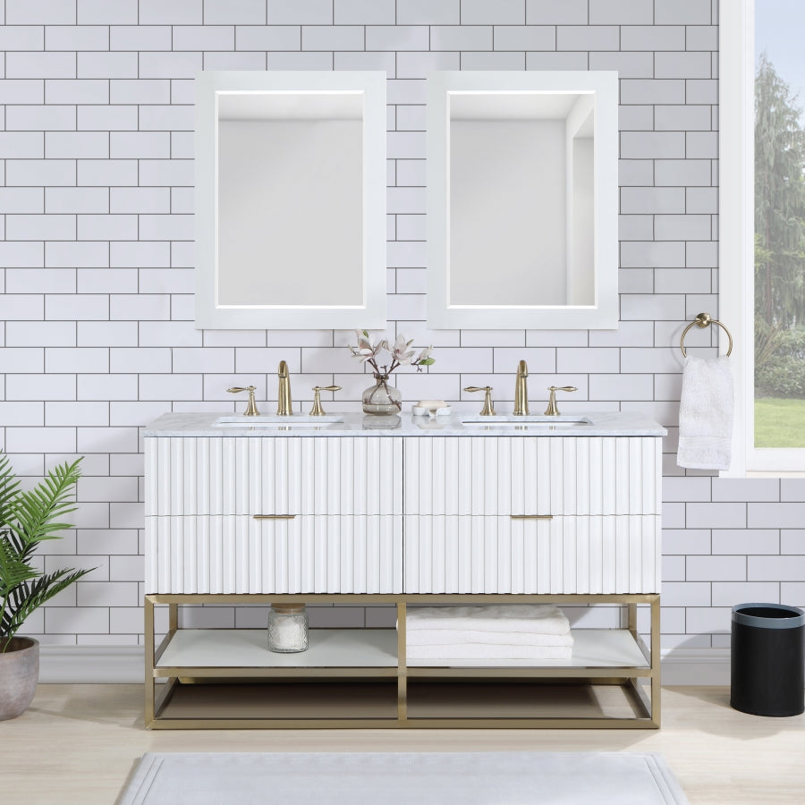 Monad 60" Genuine Marble Top, Steel And Glass Base Vanity