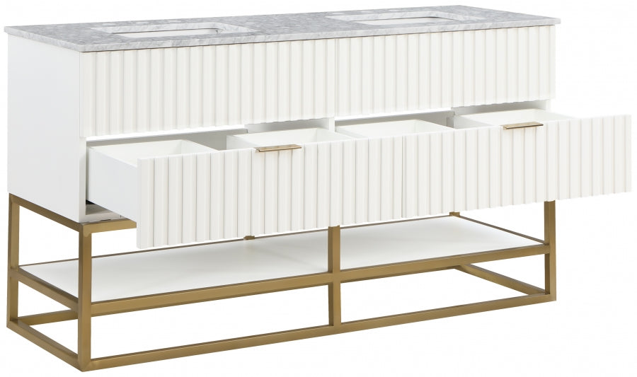 Monad 60" Genuine Marble Top, Steel And Glass Base Vanity