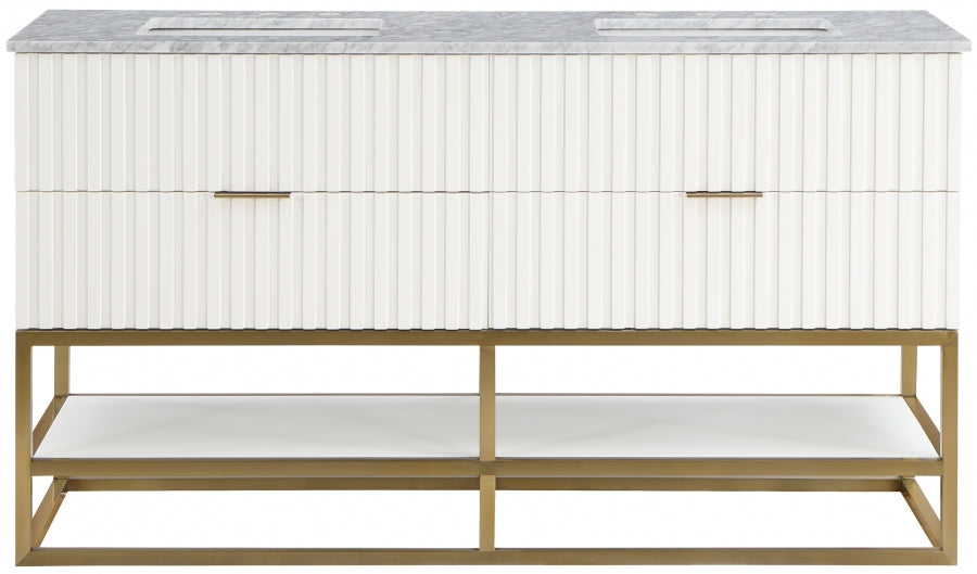 Monad 60" Genuine Marble Top, Steel And Glass Base Vanity