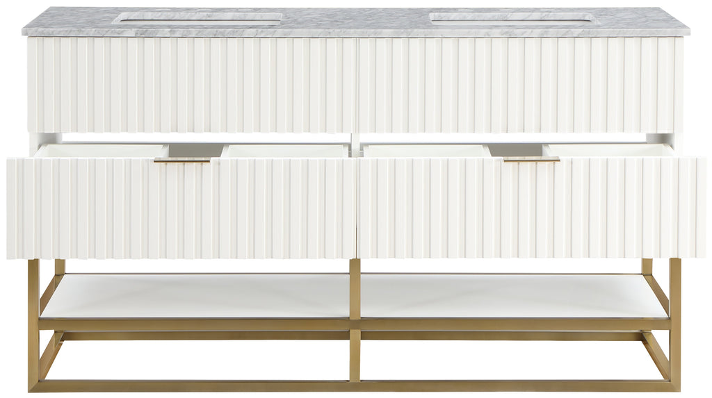 Monad 60" Genuine Marble Top, Steel And Glass Base Vanity