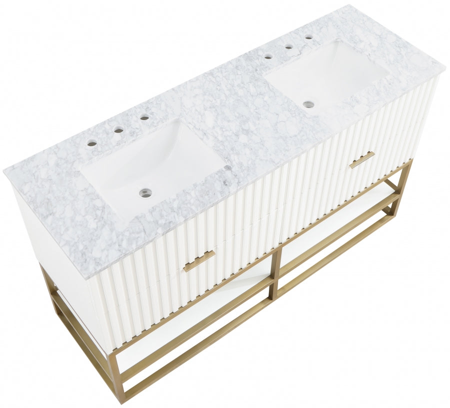 Monad 60" Genuine Marble Top, Steel And Glass Base Vanity