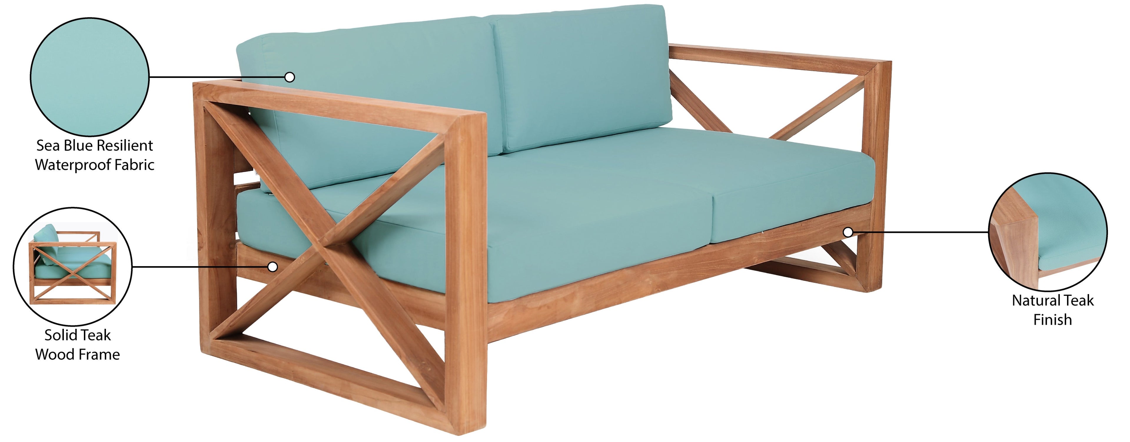 Anguilla Water Resistant Fabric Upholsetered Outdoor Patio Loveseat