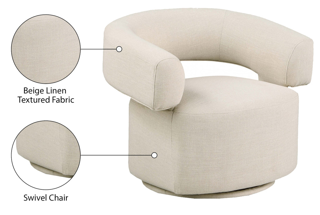 Niya Linen Textured Fabric Upholstered Swivel Accent Chair