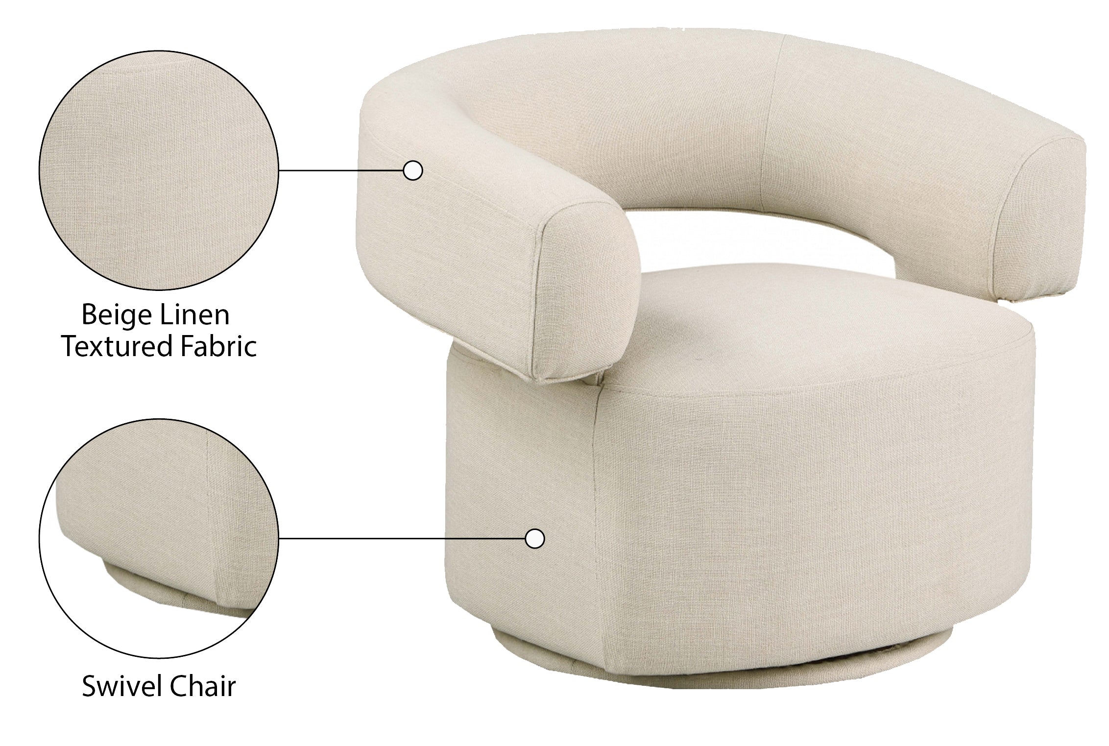 Niya Linen Textured Fabric Upholstered Swivel Accent Chair