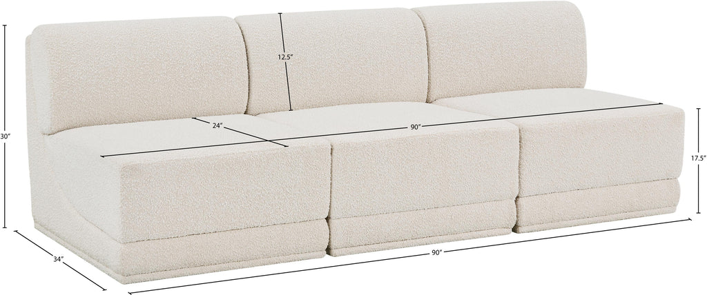 Ollie Boucle Fabric Three-Seater Armless Sofa