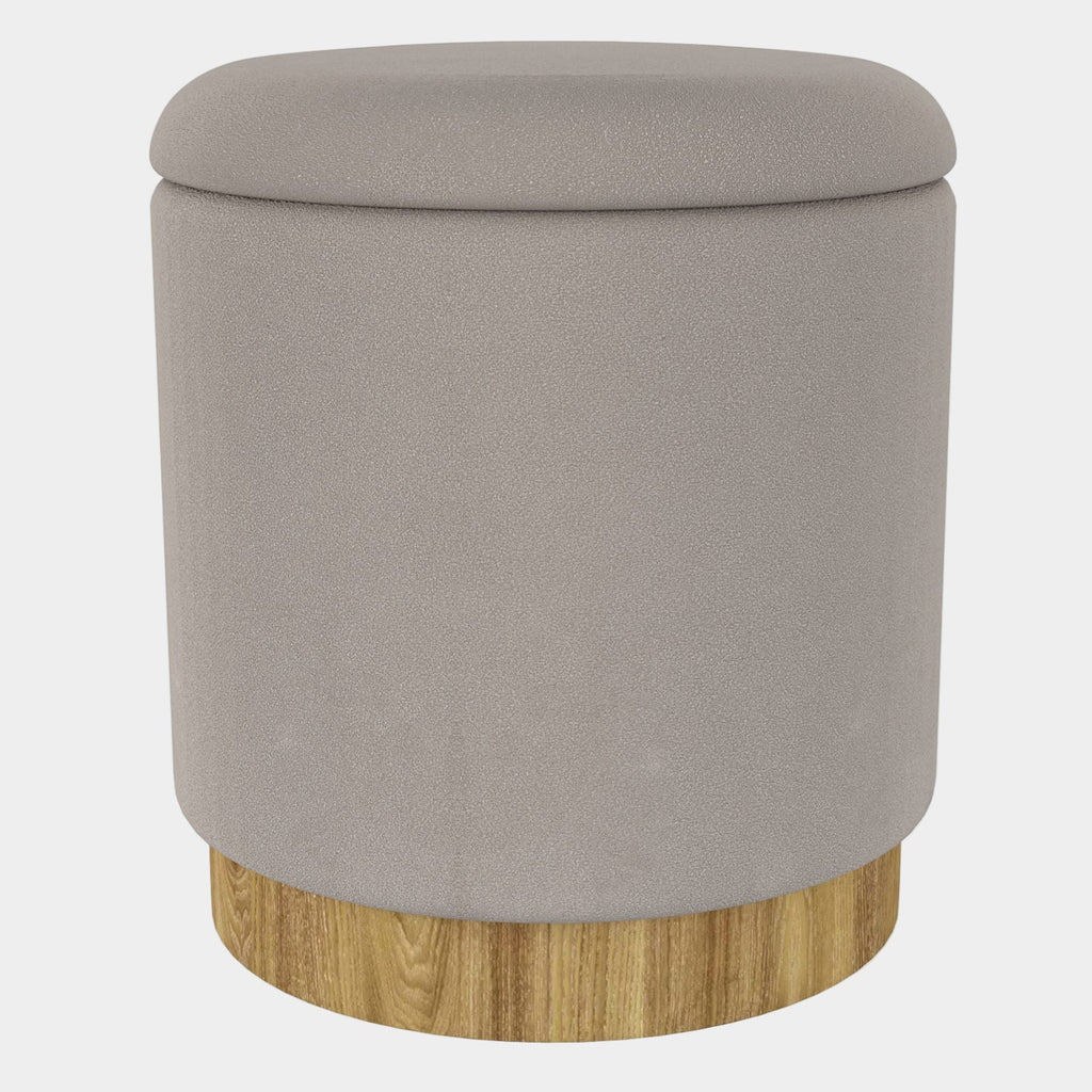 Alya Round Storage Ottoman in Warm Grey and Natural