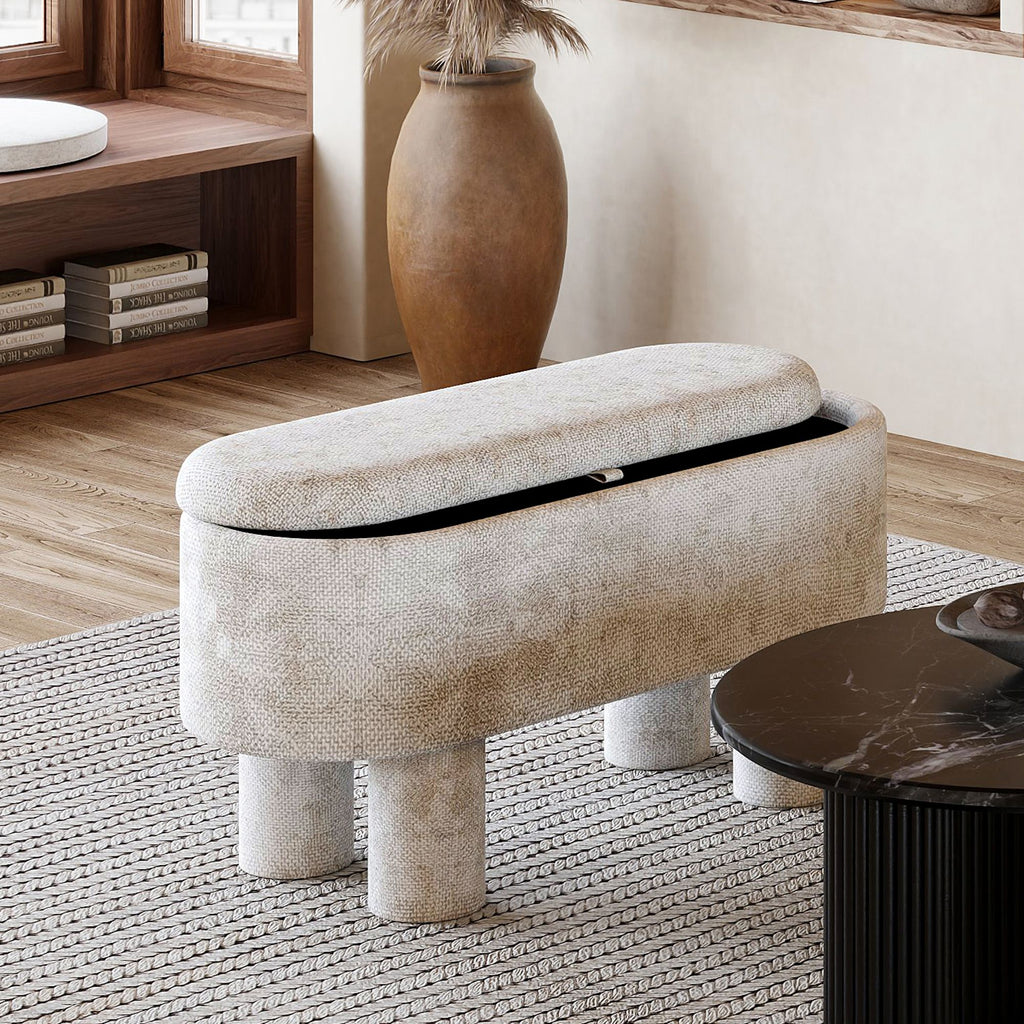 Sezron Storage Ottoman Bench in Beige