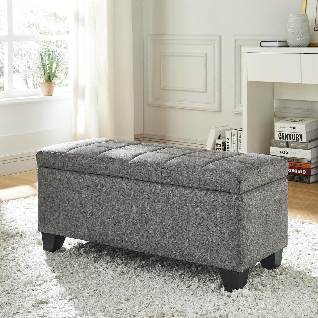 Lila Rectangular Storage Ottoman Bench in Grey
