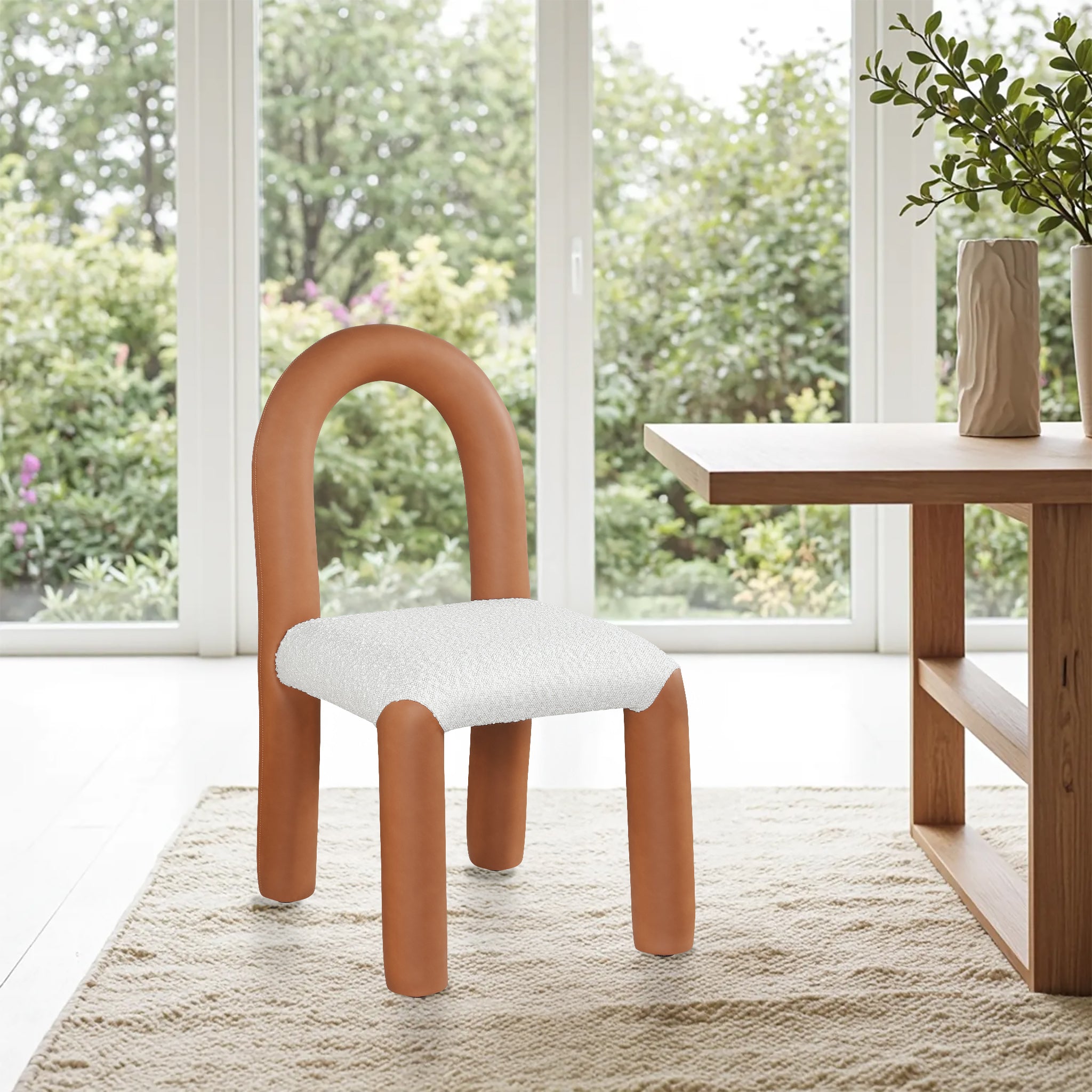 Amari Vegan Leather And Boucle Fabric Upholstered Dining Chair