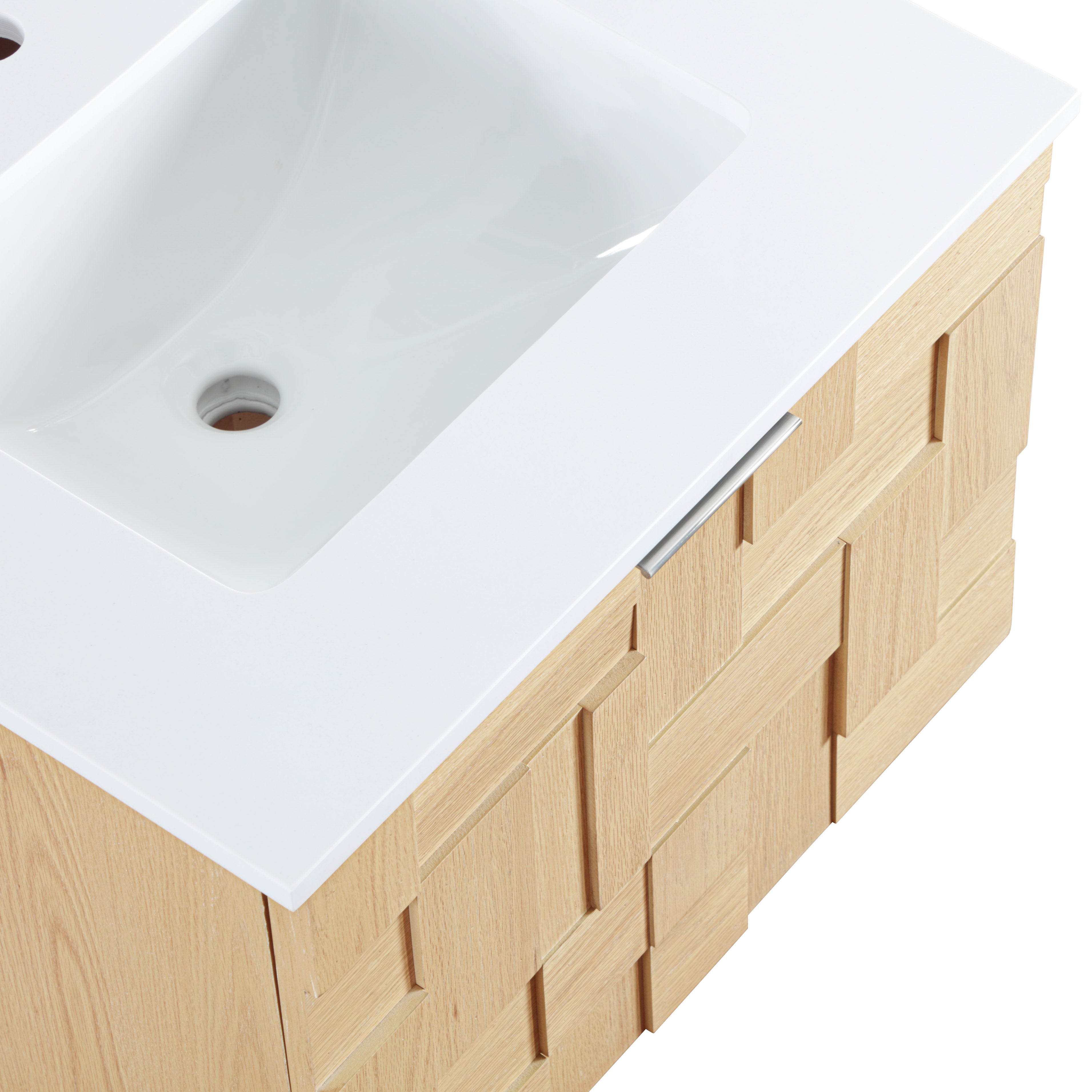Leonardo White Engineered Stone And Solid Wood Wall Mounted Bathroom Vanity