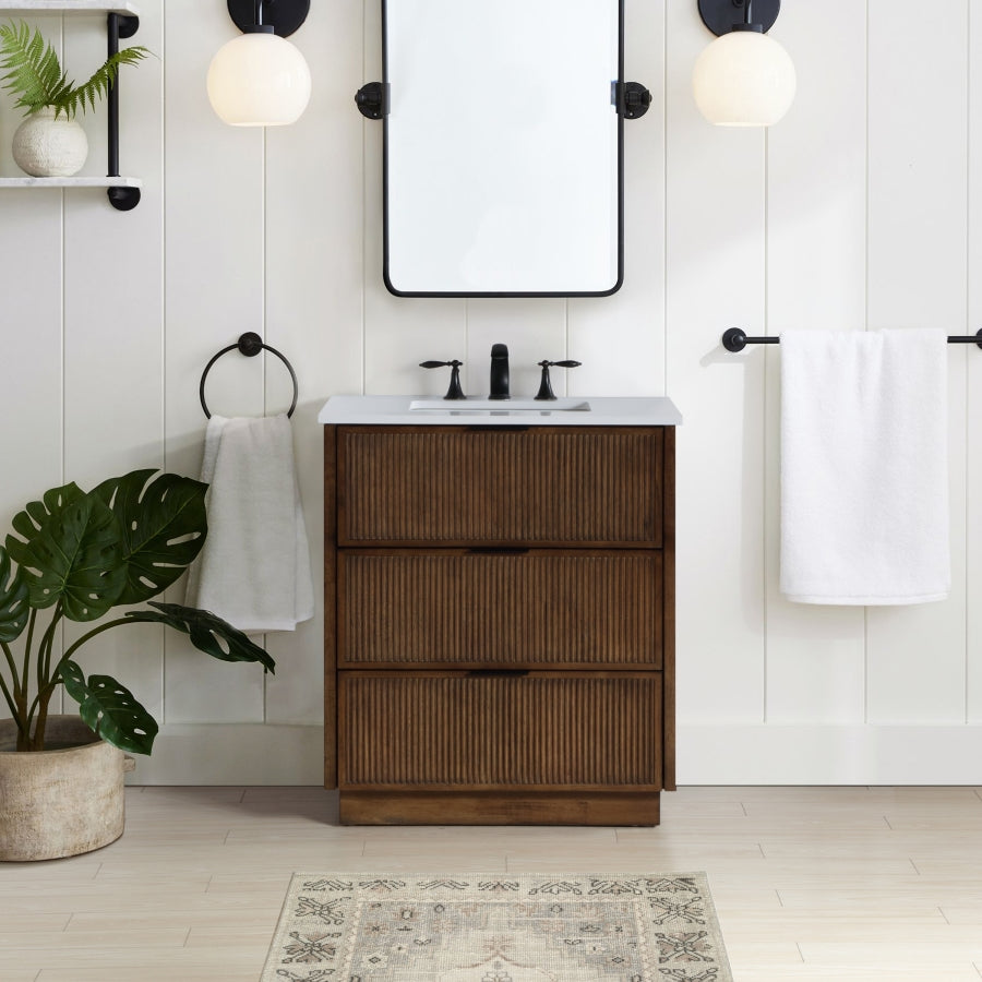 Willard White Engineered Stone And Solid Wood Bathroom Vanity