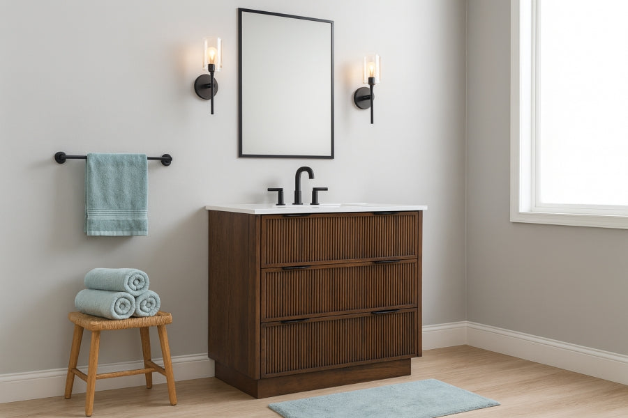 Willard White Engineered Stone And Solid Wood Bathroom Vanity