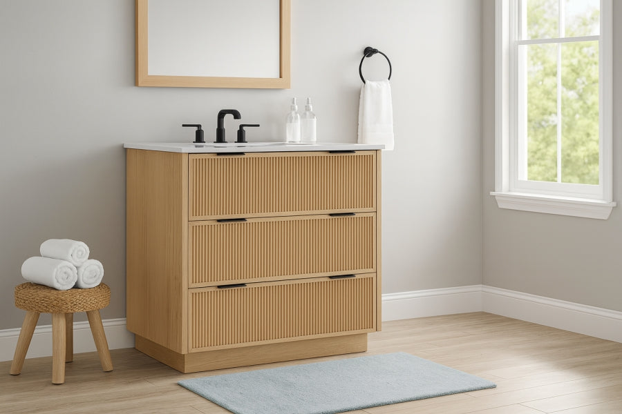 Willard White Engineered Stone And Solid Wood Bathroom Vanity