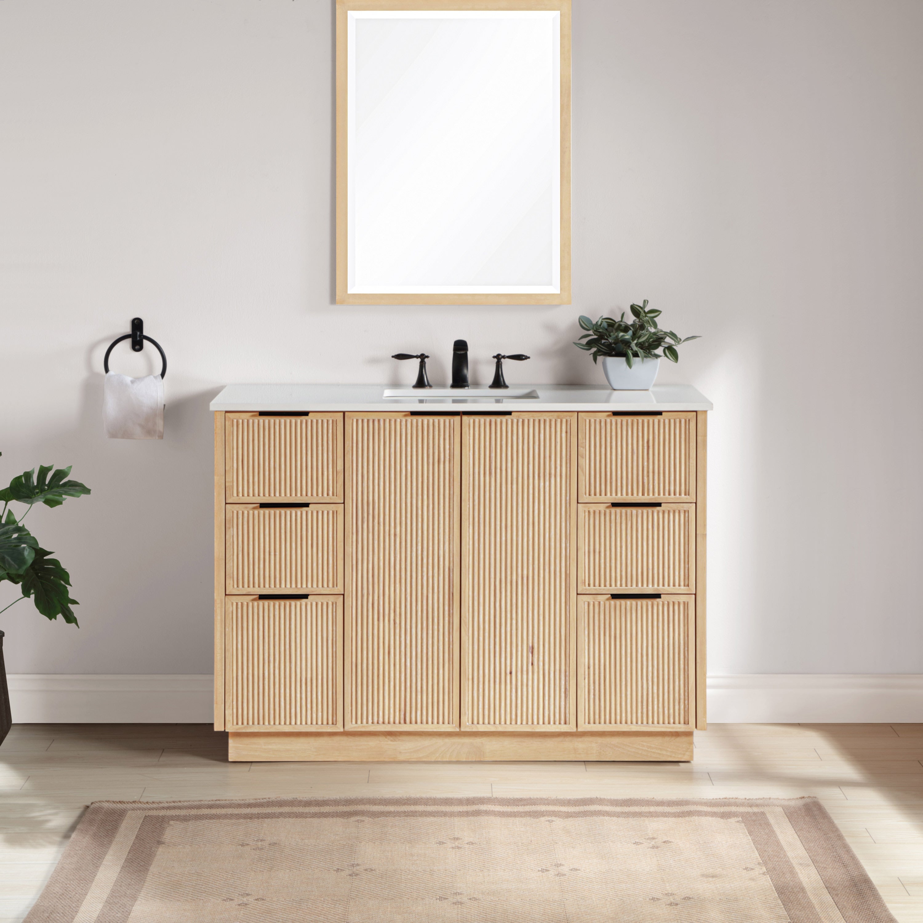 Willard 48" White Engineered Stone And Solid Wood Bathroom Vanity