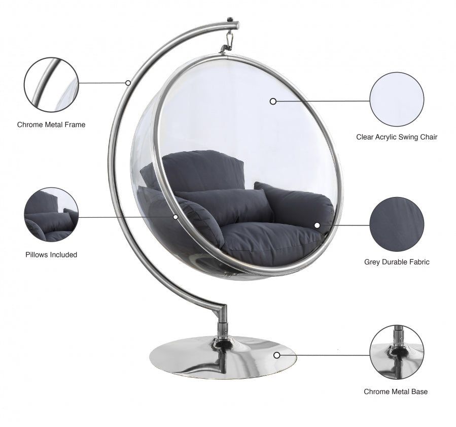 Luna Acrylic And Fabric Upholstered Swing Bubble Accent Chair