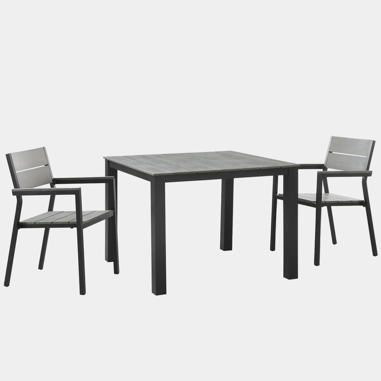 Maine 3 Piece Outdoor Patio Dining Set in Brown Gray