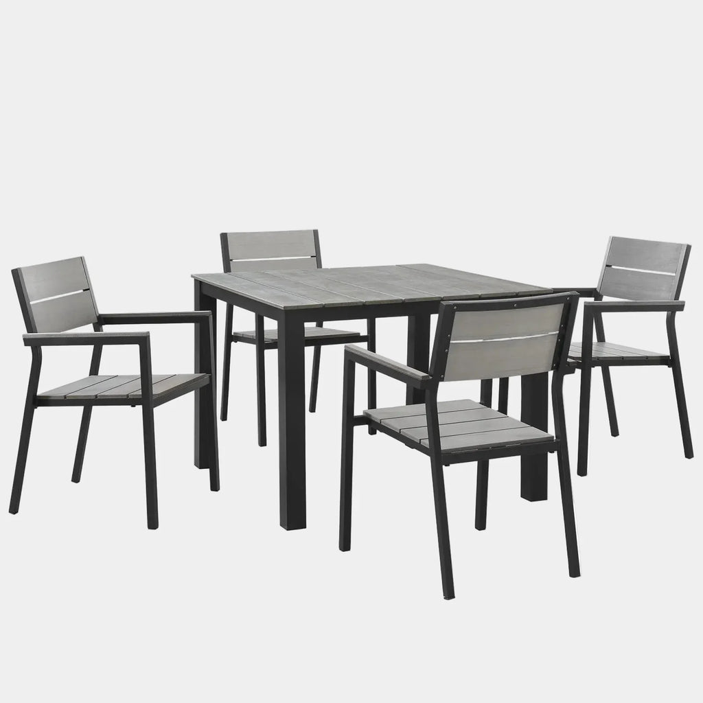 Maine 5 Piece Outdoor Patio Dining Set in Brown Gray