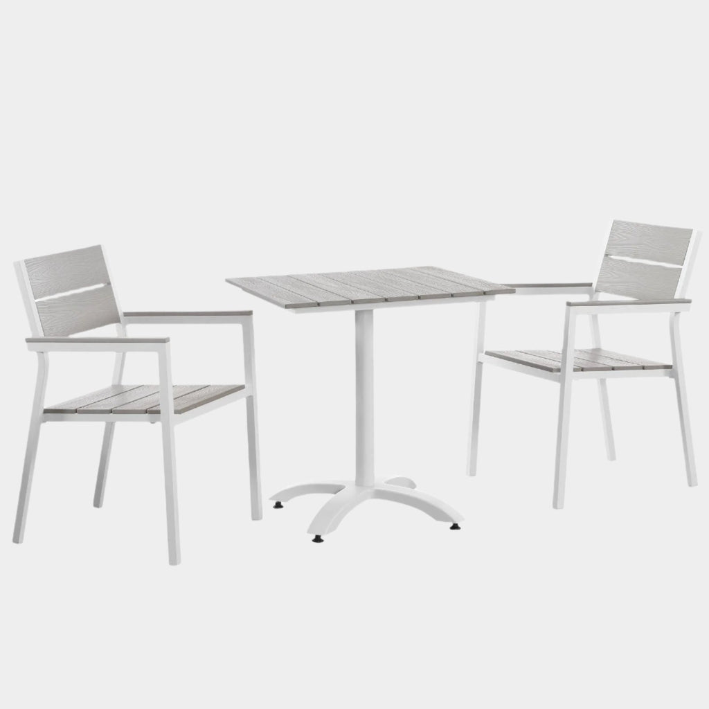 Maine 3 Piece Outdoor Patio Dining Set in White Light Gray
