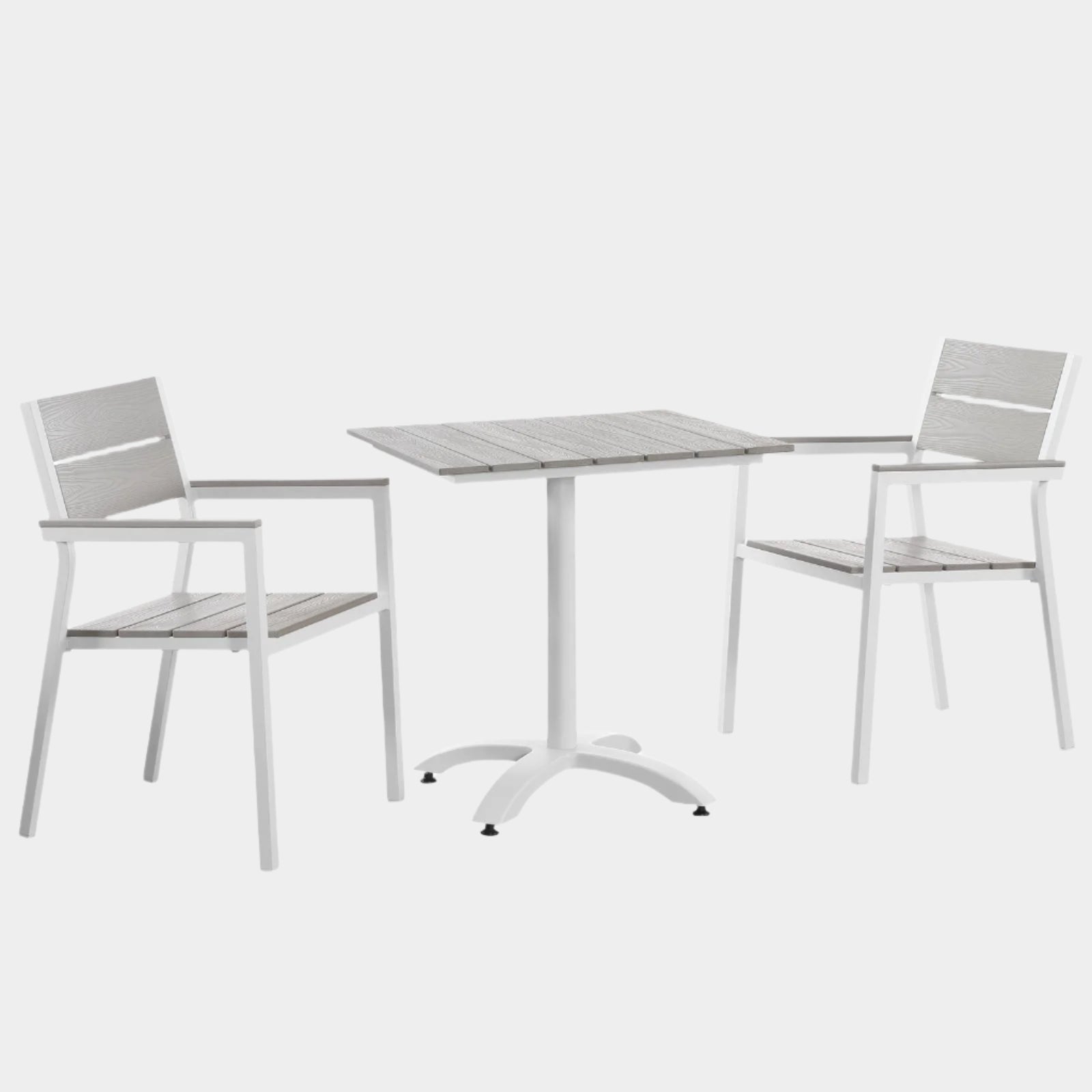 Maine 3 Piece Outdoor Patio Dining Set in White Light Gray