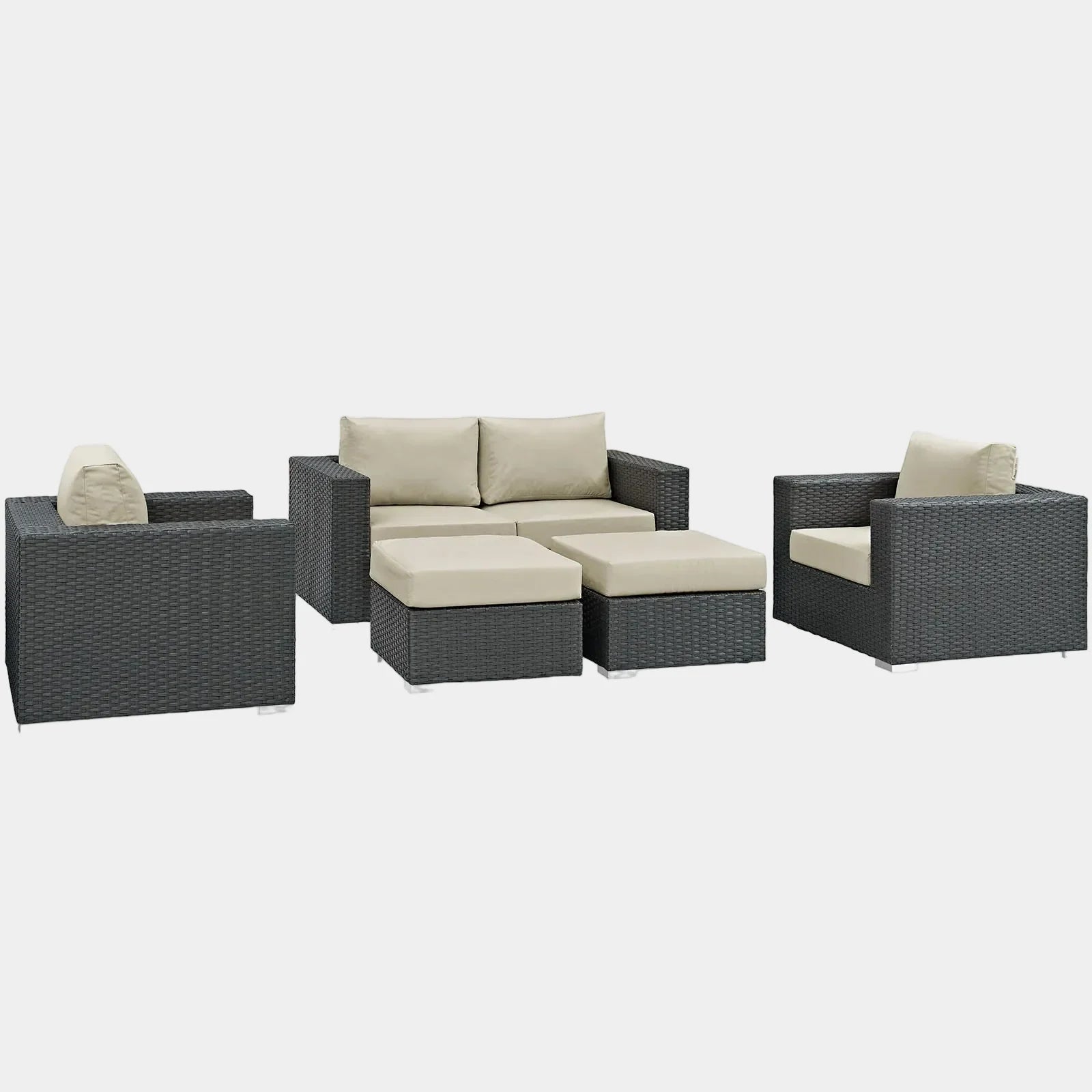 Sojourn 5 Piece Outdoor Patio Sunbrella® Sectional Set in Canvas Antique Beige