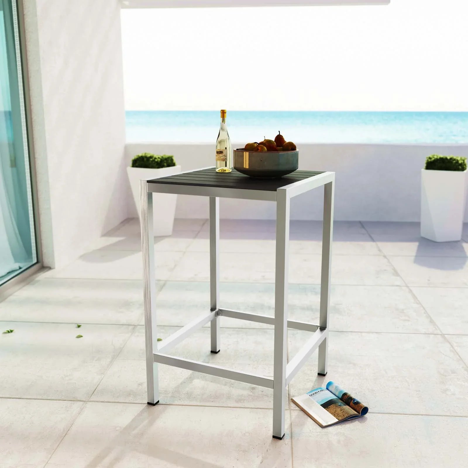 Shore Outdoor Patio Aluminum Bar Table in Silver Gray