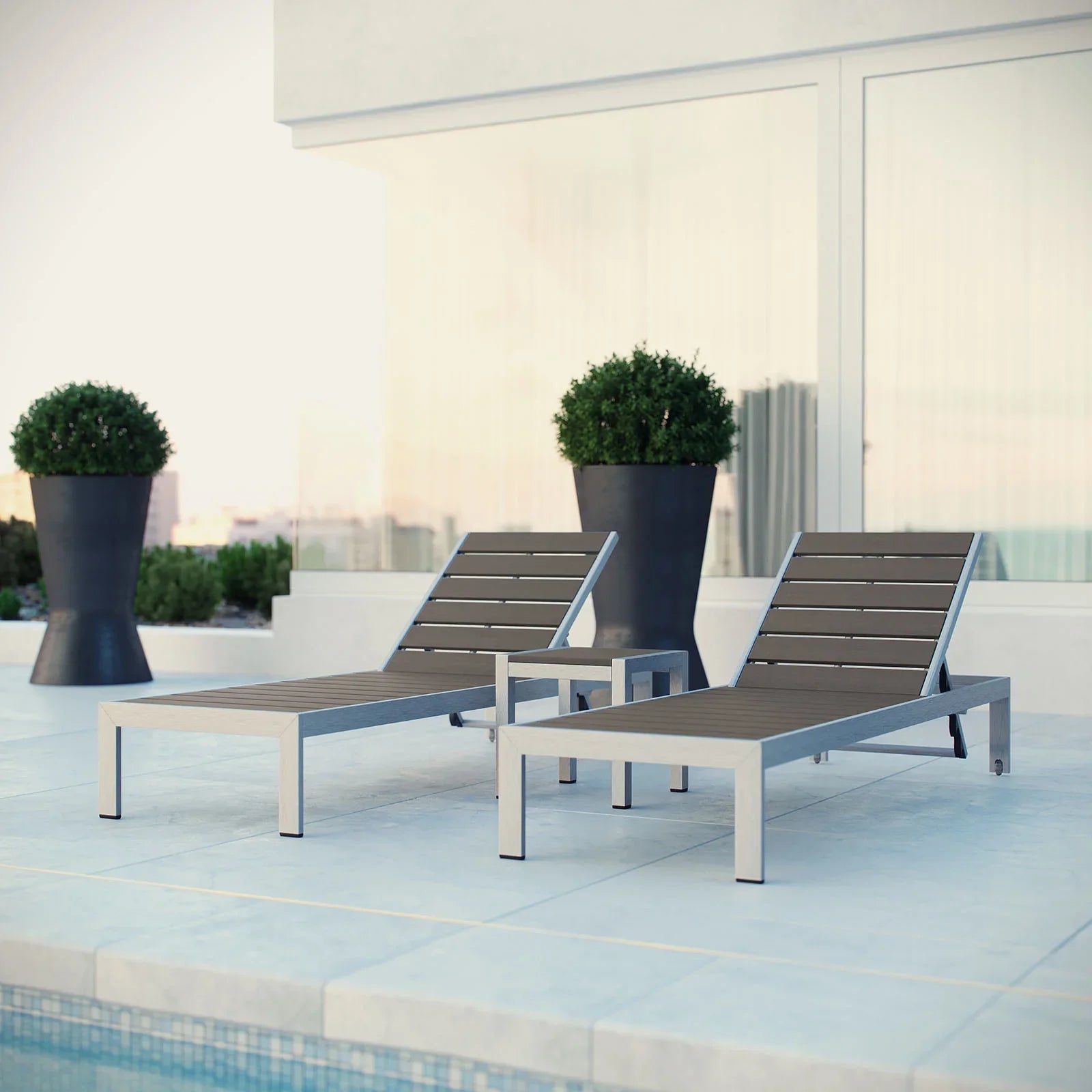 Shore 3 Piece Outdoor Patio Aluminum Set in Silver Gray