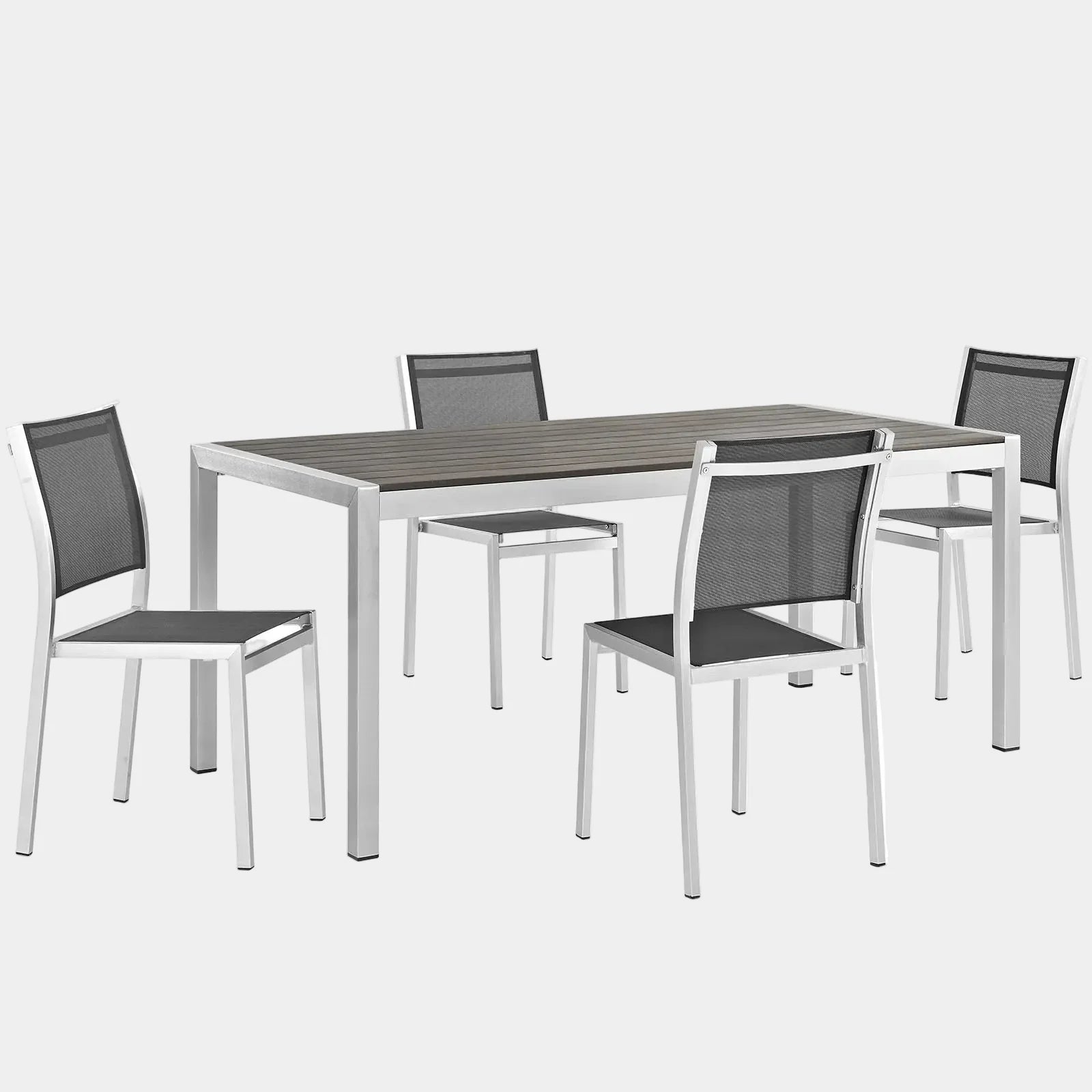 Shore 5 Piece Outdoor Patio Aluminum Dining Set in Silver Black