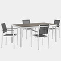Shore 5 Piece Outdoor Patio Aluminum Dining Set in Silver Black