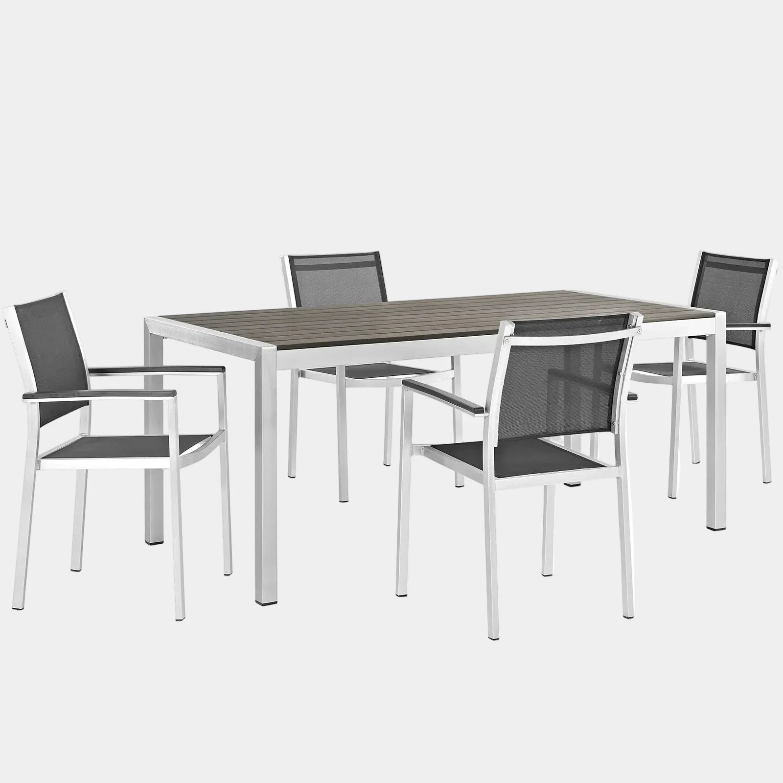 Shore 5 Piece Outdoor Patio Aluminum Dining Set in Silver Black