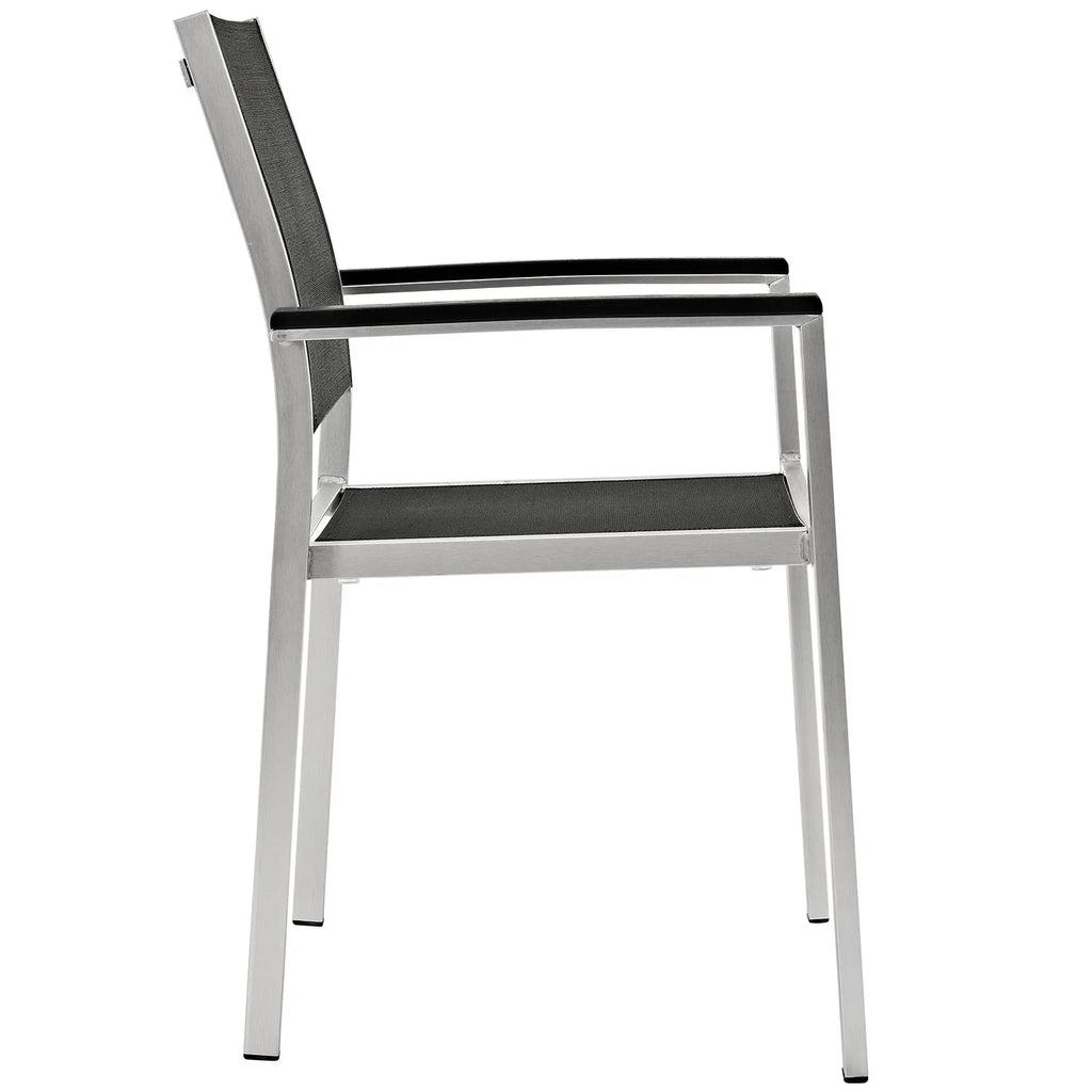 Shore 7 Piece Outdoor Patio Aluminum Dining Set in Silver Black