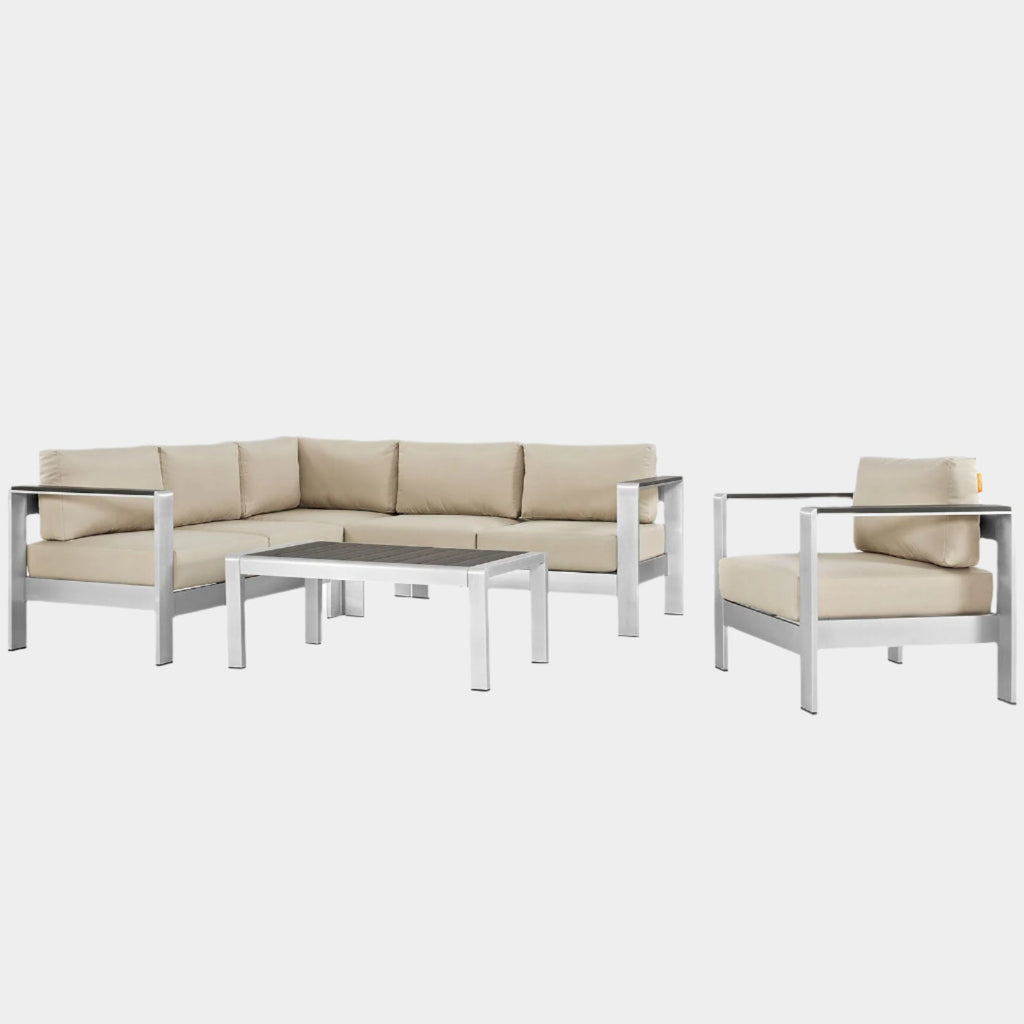 Shore 5 Piece Outdoor Aluminum Sectional Sofa Set