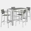 Shore 5 Piece Outdoor Patio Aluminum Dining Set in Silver Gray